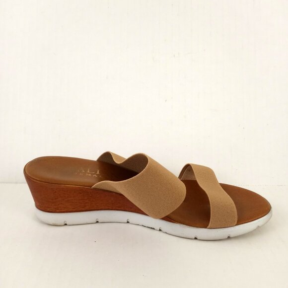 Italian Shoemakers Tan Stretch Strap Wedge Slip On Sandals - Picture 3 of 9
